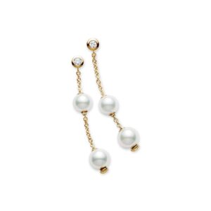 Akoya Pearl Earrings, Pearls in Motion – 7mm, 18K Yellow Gold