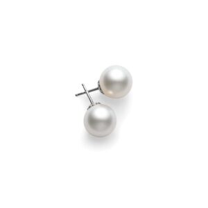 White South Sea Cultured Pearl Stud Earrings in 18K White Gold – 10mm, A+ Quality