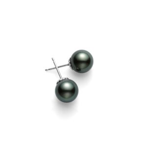 Black South Sea Cultured Pearl Stud Earrings in 18K White Gold – 9mm, A+ Quality
