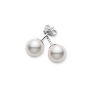 Akoya Cultured Pearl Stud Earrings in 18K White Gold – 8mm, AAA Quality