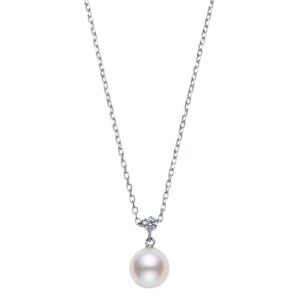 Akoya Cultured Pearl and Diamond Pendant Necklace in 18K White Gold