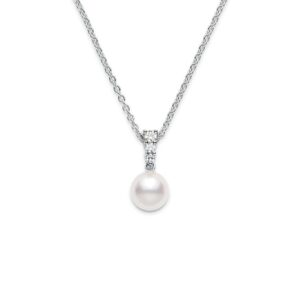 White Gold Pearl Pendant, Morning Dew – 8mm, A+ Quality, 18K White Gold