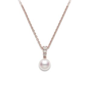 Morning Dew Akoya Cultured Pearl and Diamond Pendant in 18K Rose Gold