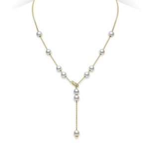 Pearls in Motion Akoya Cultured Pearl and Diamond Necklace in 18K Yellow Gold