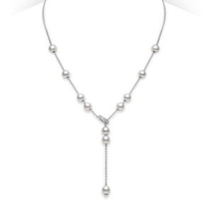 Pearls in Motion Akoya Cultured Pearl and Diamond Necklace in 18K White Gold