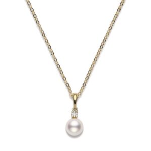 Akoya Cultured Pearl and Diamond Pendant in 18K Yellow Gold – 8mm, A+ Quality