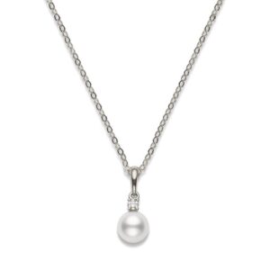 Akoya Cultured Pearl and Diamond Pendant in 18K White Gold – 8mm, A+ Quality