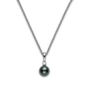 Black South Sea Cultured Pearl and Diamond Pendant in 18K White Gold