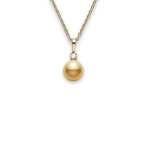 Golden South Sea Cultured Pearl and Diamond Pendant in 18K Yellow Gold
