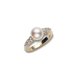 Morning Dew Akoya Cultured Pearl and Diamond Ring in 18K Yellow Gold – 8x8.5mm, Size 6.5