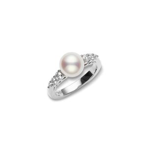 Morning Dew Akoya Cultured Pearl and Diamond Ring in 18K White Gold – 8x8.5mm, Size 6.5