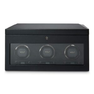 British Racing Triple Watch Winder with Storage - Black