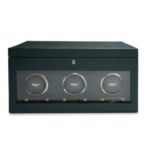 British Racing Triple Watch Winder with Storage - Green
